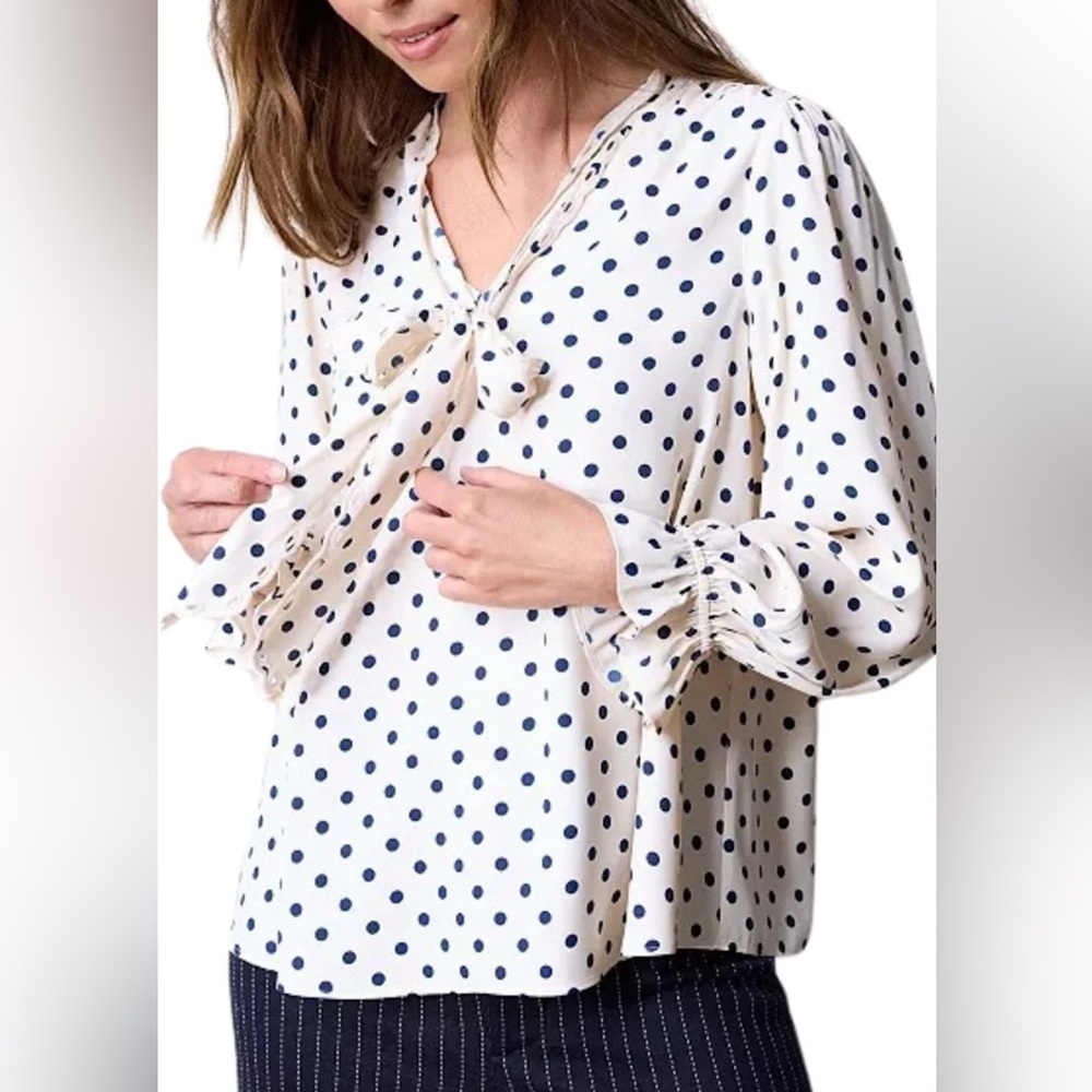 LC Lauren Conrad Navy Polka Dot Blouse